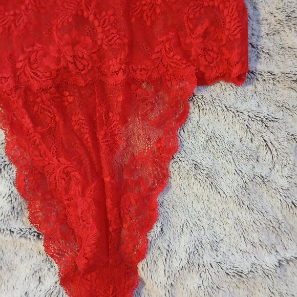 Cacique Lingerie Vintage Women's Red Floral Lace Teddy SZ L  EUC - Picture 2 of 8